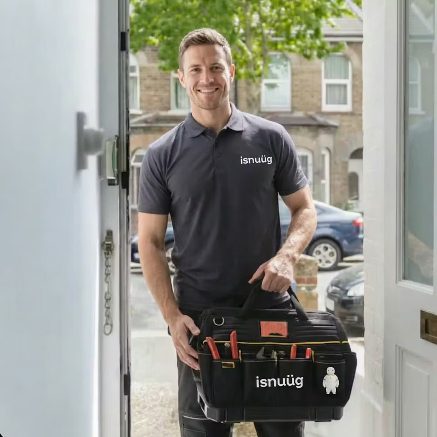 Happy homeowner at the door